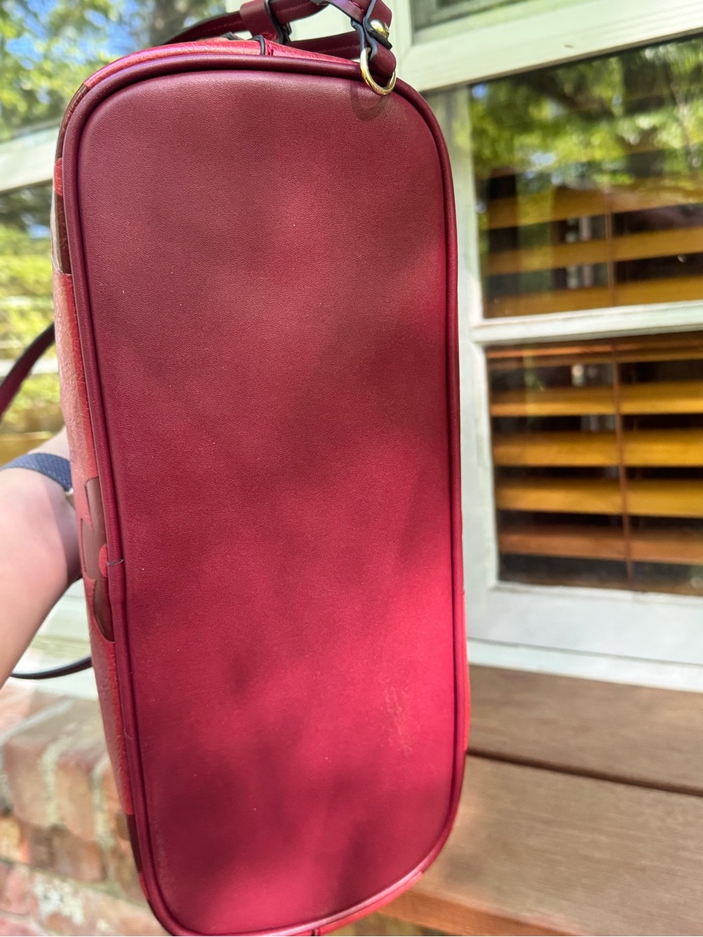 Red Embossed Floral Vegan Leather Tote with Contrast Accents - Picture 6 of 17